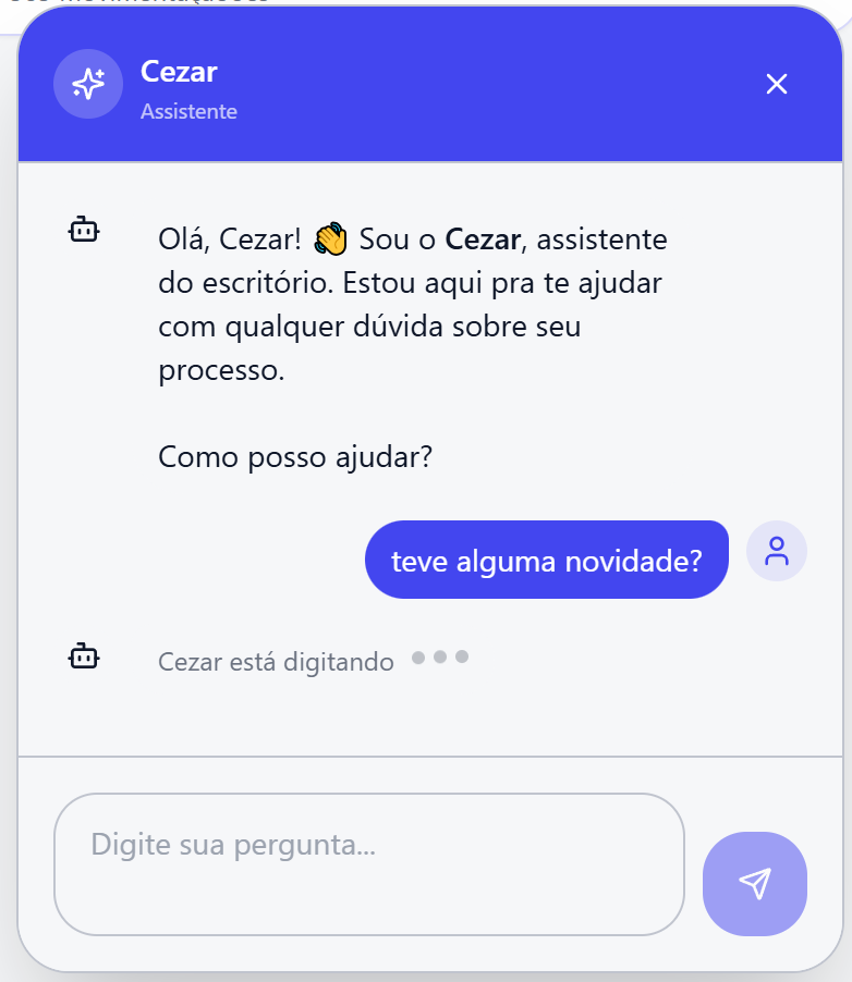 E-mail de andamento que o cliente recebe com botão 'Tirar dúvida' embutido
