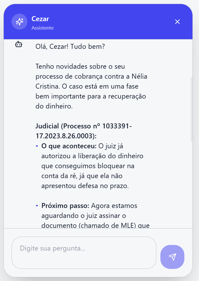 Chat IA do portal do cliente respondendo dúvidas em linguagem simples